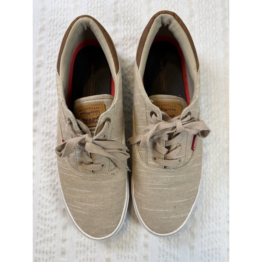 Levi's 13 Mens Canvas Sneakers Tan Khaki Casual Lace Up Shoes Size 13 Comfort